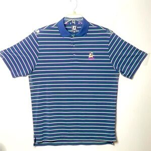 Foot‎ Joy Polo Shirt, Sz L, Striped Green/Purple/Pink Native American Embroidery